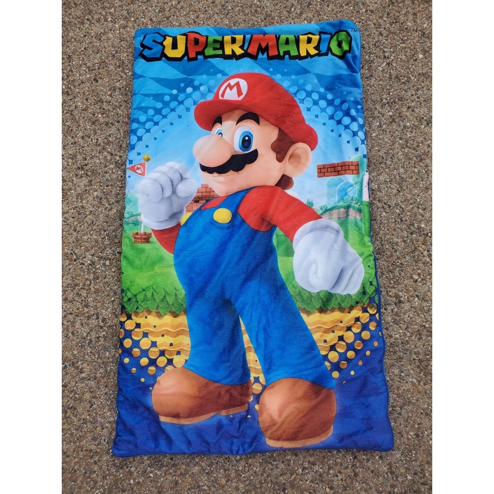 Super Mario Kids Sleeping Bag Blue Nintendo Character 45"(L) X 26"(W)